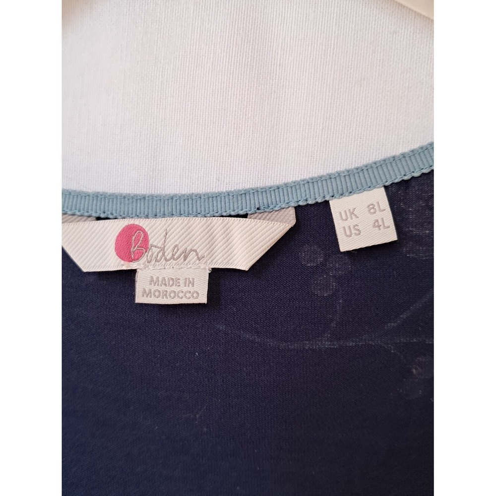 Boden Navy Floral Faux Wrap Midi Dress Short Sleeve Pockets Blue Red US 4L - Picture 15 of 16